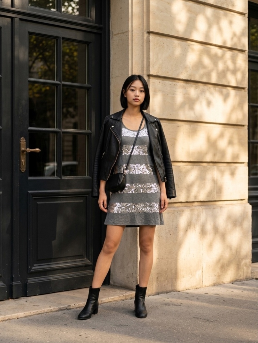 Juicy Couture Gray & Silver Sequin Stripe Dress